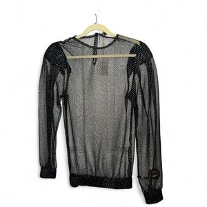 5RUE long sleeve top black/gold Sheer Polka Dot Women's Top NWT